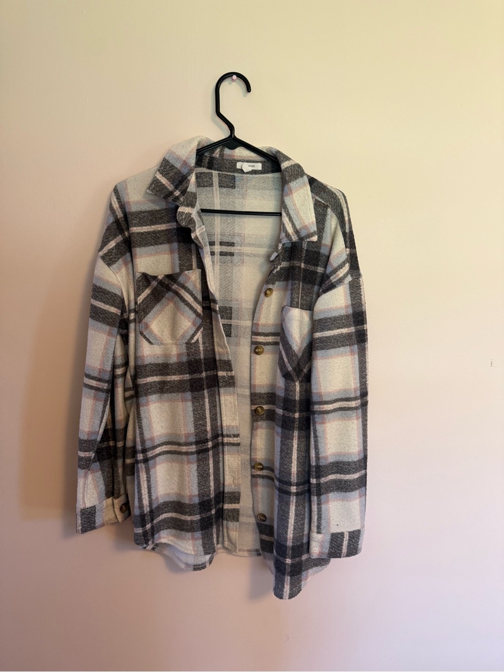 Maurices Cream & Gray Plaid Shacket Jacket